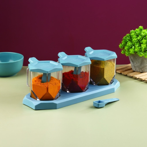 Élégant ensemble d'étagères à épices en verre avec 3 bocaux de rangement, organiseur de condiments moderne pour cuisine avec couvercle hermétique - Product Image 2