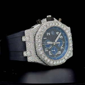 Reloj de Pulsera para Hombre, Personalizado a Mano, Cronógrafo, Esfera Negra con Incrustaciones de Diamantes Moissanite VVS, Mecánico, Totalmente Personalizable - Product Image 5