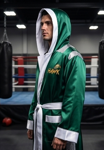 HAWK SPORTS INDUSTRIES Robe de boxe verte à capuche en polyester, durable, confortable, pour toutes les saisons, robe d'entraînement, emballage personnalisé - Product Image 6