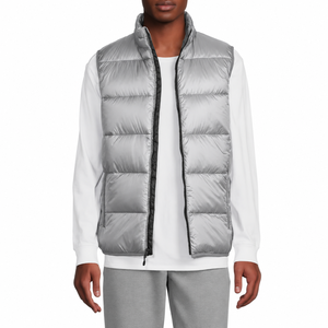<b>Men's</b> Silver Lightweight Down Puffer <b>Vest</b> Stand Collar Zipper Winter Warm Waistcoat - Product Image 1