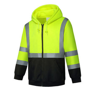 Vêtements de travail de sécurité imperméables en polaire 100% polyester, vêtements de travail de chantier verts, sweat à capuche réfléchissant personnalisé avec LED, design OEM, norme ANSI - Product Image 2
