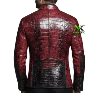 VANTEX SPORTS Men's Brown Croc Embossed Genuine Canvas Motorcycle <b>Jacket</b> Stand Collar Breathable Fabric <b>Sheep</b> Lining Snake <b>Skin</b> - Product Image 6