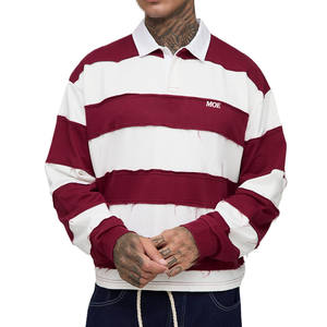 Camisetas de manga larga para hombre con rayas desgastadas, estilo rugby, de algodón grueso, corte holgado, producción en masa - Product Image 2