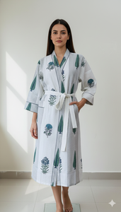 Peignoir en coton doux à imprimé floral pour femme, motif feuilles et fleurs roses, robe de spa légère et confortable, robe de chambre matinale - Product Image 2