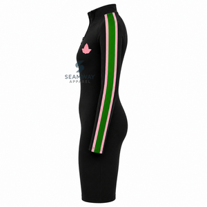 Alpha |   Kapa | Robe moulante noire Alpha pour femme, à manches contrastantes rayées, col montant zippé, longueur genou, coupe ajustée décontractée - Product Image 3