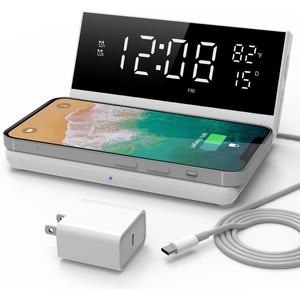 Birch Wood <b>LED</b> Desk <b>Clock</b> Wireless Charger - Wholesale Handcrafted - Product Image 2