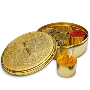 Caja de Especias Masala de Latón, Juego Masaladani para Almacenamiento en la Cocina, Contenedor con Tapa y Estante para Especias, Hierbas y Utensilios de Cocina - Product Image 6