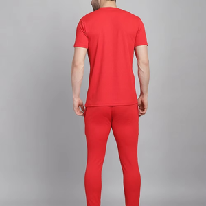 Camiseta de Manga Corta con Cuello Redondo de Color Rojo Sólido para Hombre con Pantalones a Juego, Chándal Informal Transpirable para el Verano - Product Image 5
