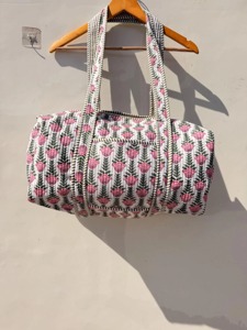 Floral Print Cotton Duffle <b>Bag</b> Handmade Block Print Travel <b>Bag</b>, Boho Overnight <b>Carry</b> <b>On</b> Gym <b>Bag</b> for Women - Product Image 1