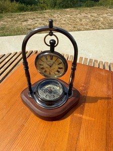 Nickel Desk Clock with Roman Numerals <b>Black</b> Nickel Finish Compass Base Round Handmade <b>Polished</b> Home Decoration - Product Image 3