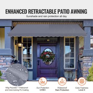 Toldo Retráctil para Patio de 157 x 47 Pulgadas con Manivela Manual, Protección Solar para Exteriores, Toldo Ajustable para Terraza - Product Image 6