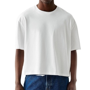 Personalizado 250 300 GSM caja en blanco camiseta hombro caído Boxy Fit Crop camiseta de gran tamaño de peso pesado 100% algodón camiseta hombres - Product Image 1