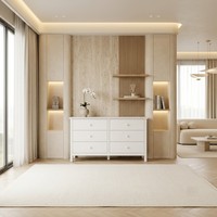 Commode moderne minimaliste blanche à 6 tiroirs avec miroir rond, en bois massif, pour chambre à coucher, autoportante