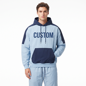 Sudadera con Capucha Oversize de Dos Tonos para Hombre, de Nylon Grueso, Hombros Caídos, Manga Larga, Estilo Casual Urbano - Product Image 5