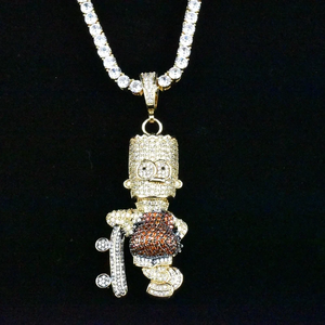 Mens Hip Hop Skateboard Cartoon Pendant Necklace <b>Iced</b> <b>Out</b> Bling Crystal <b>Chain</b> Streetwear Moissanite Jewelry Gift For Accessories - Product Image 5