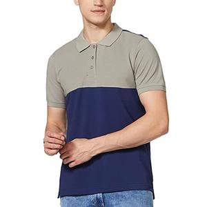 Polo de hombre con bloques de color, manga corta, corte regular, ribete en contraste, estilo casual, tejido, azul marino y gris sólido - Product Image 4