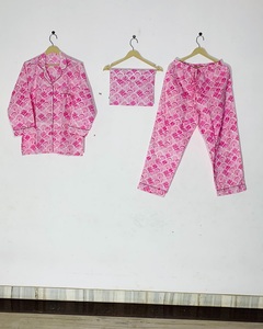 Ensemble de pyjama pour femmes, motif ethnique imprimé à la main, rose, peau sensible, haute qualité, prix de gros - Product Image 1