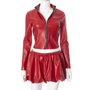 New Fashion Women Clothing Pu Leather Matching Set Casual Short Sleeve <b>Button</b> Top Short <b>Suit</b> Pu Leather 2 Pieces Set - Product Image 1