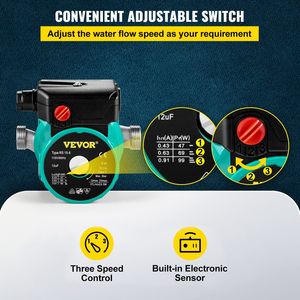 Pompa di ricircolo dell'acqua calda 93W 110V sistema di scaldabagno elettrico avviamento automatico controllo a 3 velocità raccordi in ottone inox - Product Image 5
