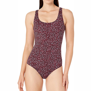 Maillot de bain une pièce pour femmes, couleur unie, col rond, en Spandex et Polyester, extensible, coupe régulière, style simple - Product Image 4