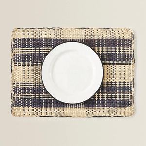 Elegant Handmade Rectangle Black and Natural <b>Seagrass</b> <b>Placemats</b> Woven Wicker Table Mats Boho Style Wholesale - Product Image 2