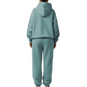 Conjunto de 2 Piezas para Mujer, 100% Felpa, Sudadera con Capucha y Bolsillo Tipo Canguro, Color Sólido, Estilo Vintage, Corte Regular, Largo Completo, Transpirable para Invierno - Product Image 3