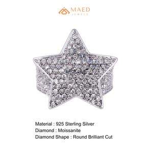 Mens Silver Tone Moissanite Star Ring Hip Hop Engagement Statement Jewelry Fashion Ring with Micro Insert Stylish - Product Image 6