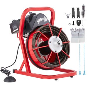 Déboucheur électrique 250W avec 4 lames et alimentation manuelle, tige de débouchage de 75 pieds x 3/8 pouce - Product Image 1