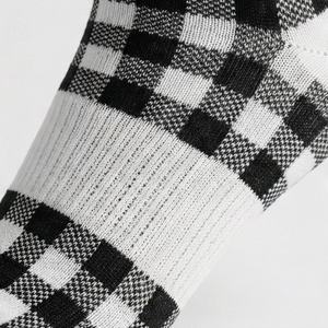Crew <b>Socks</b> Plaid Pattern <b>Black</b> White Checkered Design Breathable Knitted Regular Style Adult Casual Wear - Product Image 5