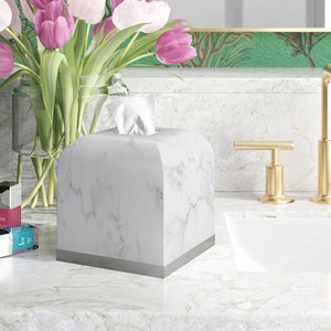 Modern White <b>Marble</b> Effect Square Tissue Box Cover Free Standing for Bathroom Decor - Product Image 1