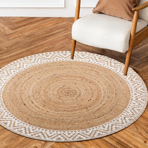 Alfombras de Yute Tejidas Tradicionales de 4 Pies, Borde Blanco Estampado, Resistentes a las Manchas, Pelo Alto, Aptas para Mascotas, Hechas a Mano, Antibacterianas, para Viajes - Product Image 5