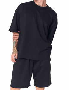 Camiseta de Verano para Hombre, Negra, Oversize, Cuello Redondo, Hombros Caídos, Corte Holgado, 100% Algodón, Fabricada a Medida por un Fabricante de Ropa de Alta Gama - Product Image 4