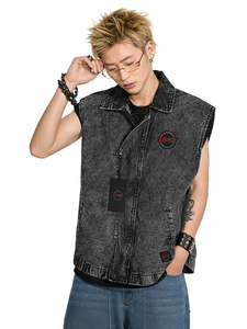 เสื้อกั๊กยีนส์สำหรับผู้ชายมาใหม่เสื้อกั๊กยีนส์ระดับพรีเมียมพร้อมกระเป๋าที่ใช้งานได้จริงดีไซน์แขนกุดใส่สบาย - Product Image 5