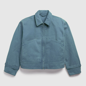 Custom Logo Streetwear Heavy <b>Canvas</b> <b>Jacket</b> Men's Vintage Washed Cotton <b>Work</b> Cargo <b>Jacket</b> Cropped Boxy Fit Casual Outerwear - Product Image 2