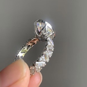 Solitaire Moissanite 3CT Oval Cut With Side Baguette Cut Halo <b>Ring</b> Original 925 Silver Fine Fully Eternity Gift For Lovers - Product Image 4