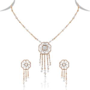 Collar de Lujo con Borlas de Diamantes en Oro Sólido de 18K, Corte Princesa, Chapado en Oro Rosa, Joyería Fina para Mujer, para Bodas - Product Image 1
