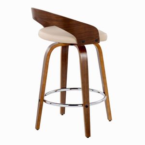 Sgabello da bar Grotto Mid-Century Modern da 26 pollici in legno di noce e similpelle crema con altezza fissa e girevole - Sgabelli da bar - Product Image 4