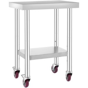 Banco da Lavoro Resistente 24 X 18 X 34 Pollici in Acciaio Inox, Capacità di Carico 700 LBS, 4 Ruote, 3 Livelli di Altezza Regolabili per Alimenti - Product Image 6