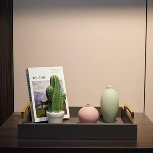 Plateau de service en bois avec poignées dorées, fait main, écologique, plateau décoratif pour ottoman, couleur charbon, style moderne et luxueux pour le salon - Product Image 3