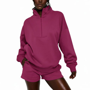 Ensemble survêtement femme personnalisé en molleton de coton épais avec sweat à capuche et short – Conception sur mesure - Product Image 1