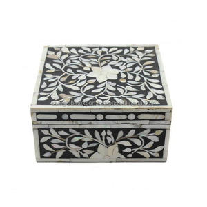 Boîte à bijoux indienne personnalisée en bois d'os et de MDF résine artisanat incrustation décorative cachette et boîte à souvenirs en bois à des fins de cadeau - Product Image 2