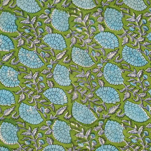 Vert foncé 100% pur coton tissu indien Floral main bloc impression tissu Floral bloc conception pour femmes garçons couverture filles - Product Image 1
