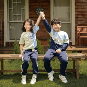 Eugen เสื้อคอตตอน100% เทอร์รี่360 GSM สำหรับเด็กผู้หญิงสีเบจผสมสีฟ้าแขนสั้นน่ารักคอกลม - Product Image 3