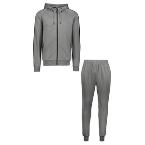 Conjunto Deportivo para Hombre OEM/ODM, Sudadera con Capucha Gris, Cierre Completo, Color Sólido, Poliéster, Pantalones, Corte Regular, Ropa de Otoño - Product Image 1