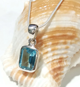 Natural Blue Topaz Pendant 925 Sterling <b>Silver</b> Handmade Gemstone Pendant Chain <b>Necklace</b> Statement Jewelry Third Party Certified - Product Image 2