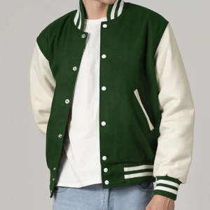 Veste de sport verte pour homme en coton et polyester, couleur unie, col rabattu, fermeture à boutons, vêtement décontracté pour l'automne - Product Image 4