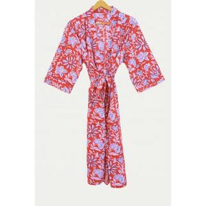 Kimono de algodón con estampado a mano para mujer, ropa de talla grande con mangas transpirables y cinturón - Product Image 1