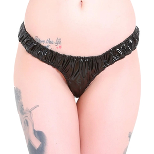 Ensemble de lingerie sexy pour femme en cuir verni noir, comprenant un string à dentelle et une culotte taille basse sans couture de style uni - Product Image 2