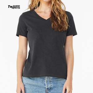 Hot Sale Custom Printed Embroidery Women's V-Neck T-Shirts Regular Fit Quick-Dry Solid Color - Product Image 1