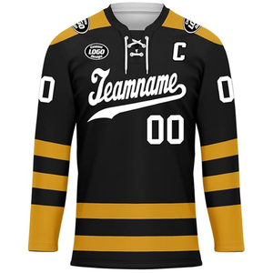 ชุดยูนิฟอร์มฮอกกี้น้ำแข็งแบบกำหนดเอง ผู้ผลิต OEM สหรัฐอเมริกา ขายส่ง เสื้อฮอกกี้ทีมแบบสั่งทำ ปักโลโก้ ผู้ใหญ่ โพลีเอสเตอร์ 100% คอวี - Product Image 3